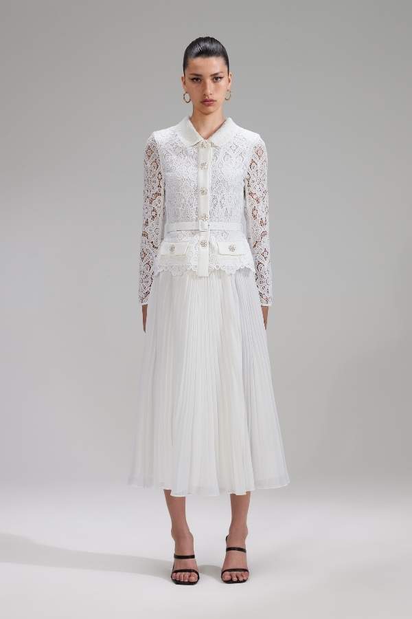 906MW WHITE GIUPURE LACE MIDI DRESS