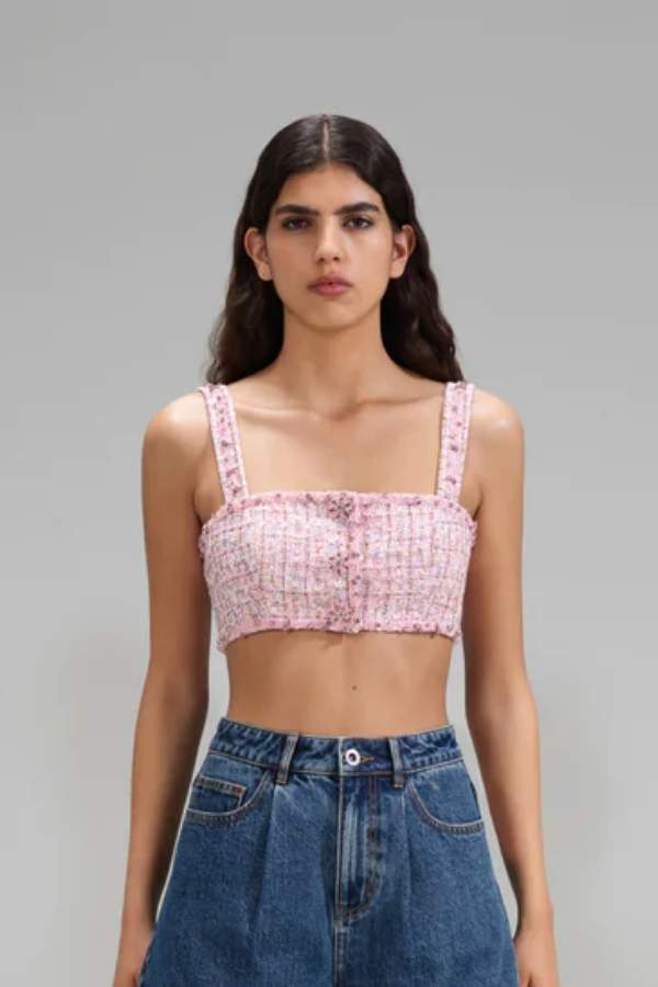 087T PINK BOUCLE CROP TOP