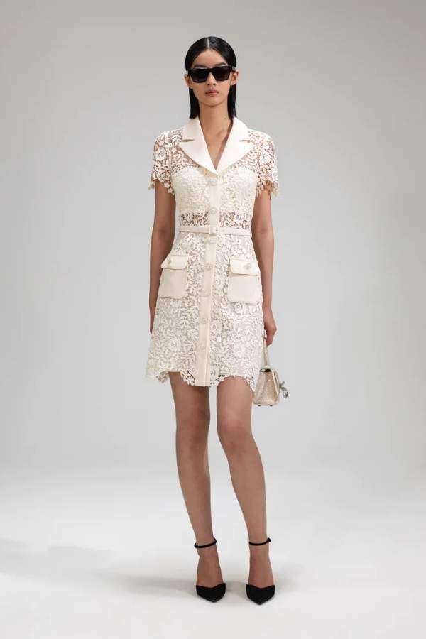 114S CREAM ROSE LACE MINI DRESS