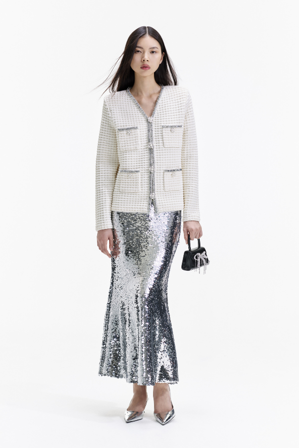 107MSKSL SILVER SEQUIN MAXI SKIRT