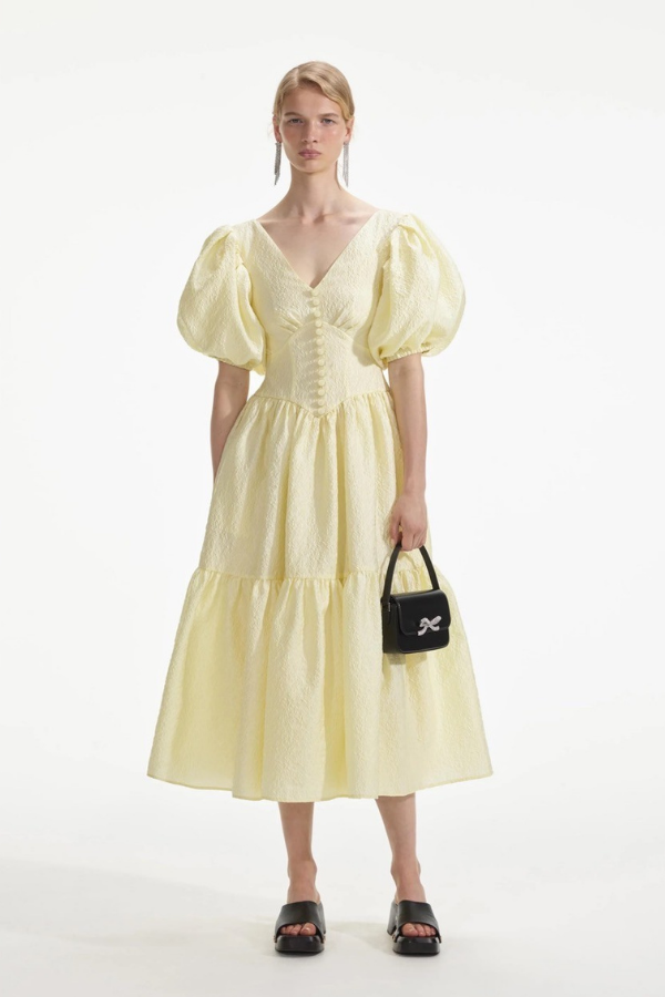 028M YELLOW JACQUARD MIDI DRESS