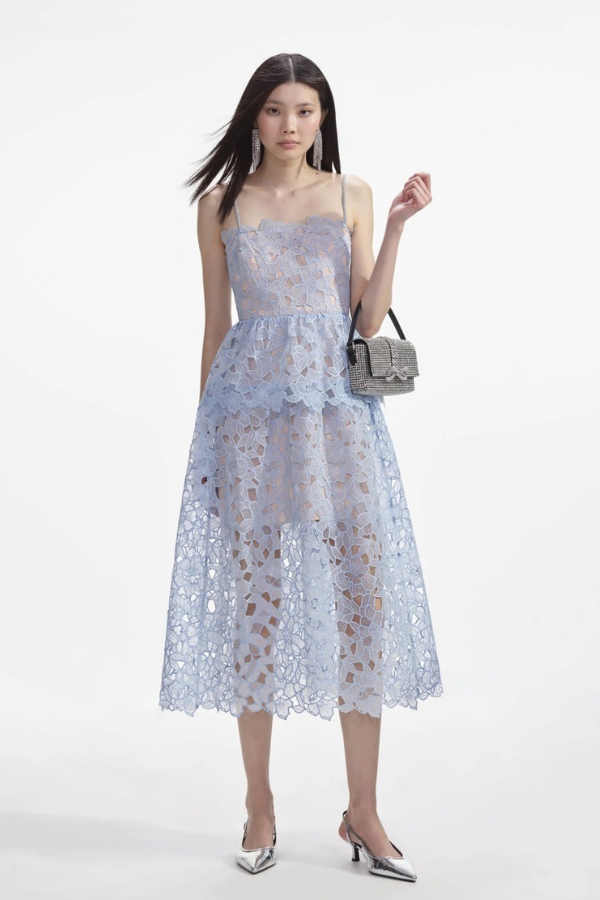 034M BLUE ORGANZA LACE MIDI DRESS