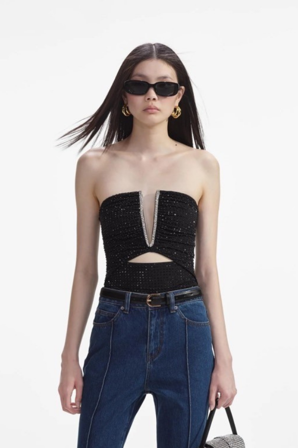 166T BLACK JERSEY RHINESTONE TOP