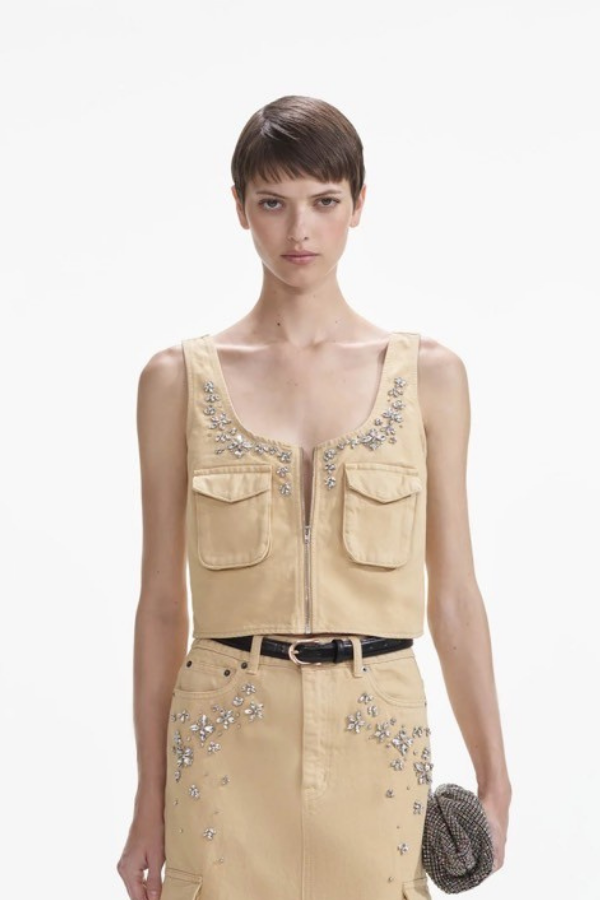 823T EMBELLISHED DENIM CARGO TOP