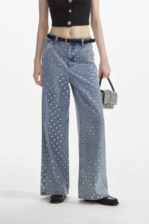 839P SQUARE RHINESTONE DENIM JEANS