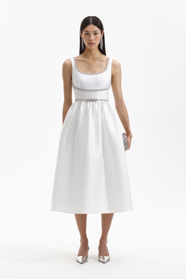 915MW WHITE TAFFETA MIDI DRESS