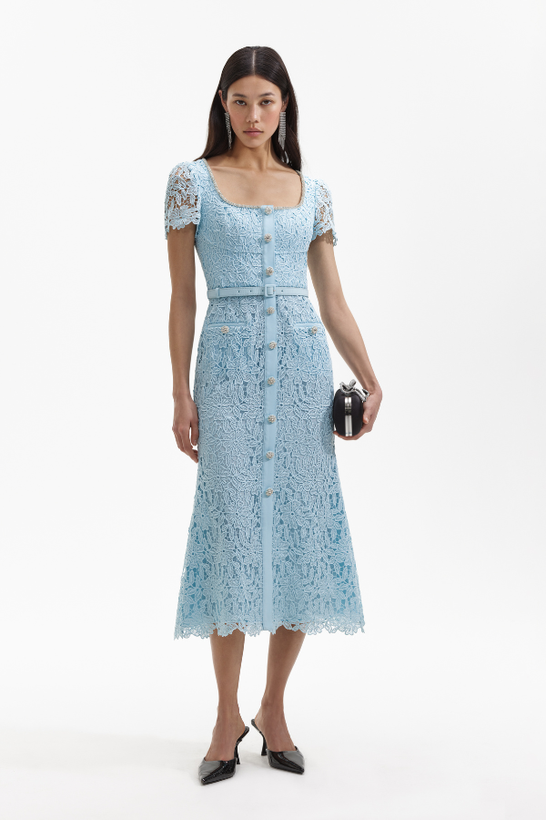 929MBL BLUE LACE DIAMANTE MIDI DRESS