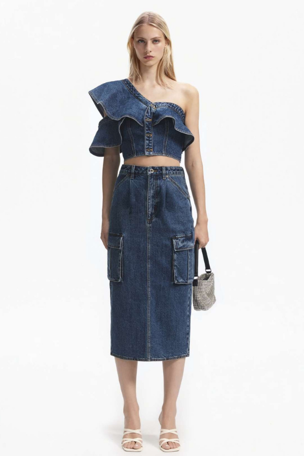 809MSK DENIM CARGO MIDI SKIRT