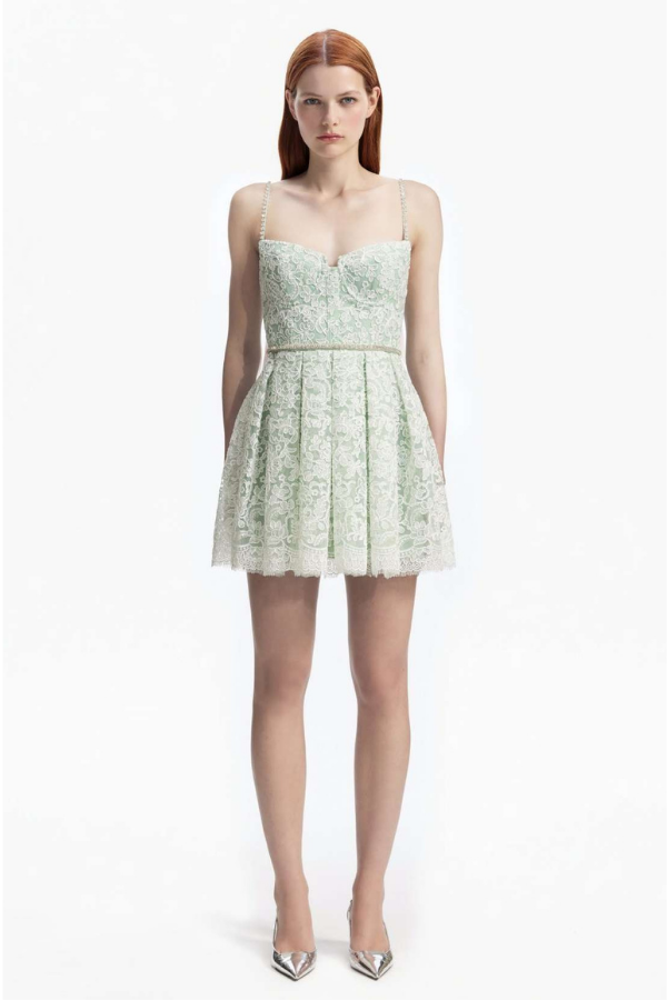 191SG GREEN CORD LACE MINI DRESS