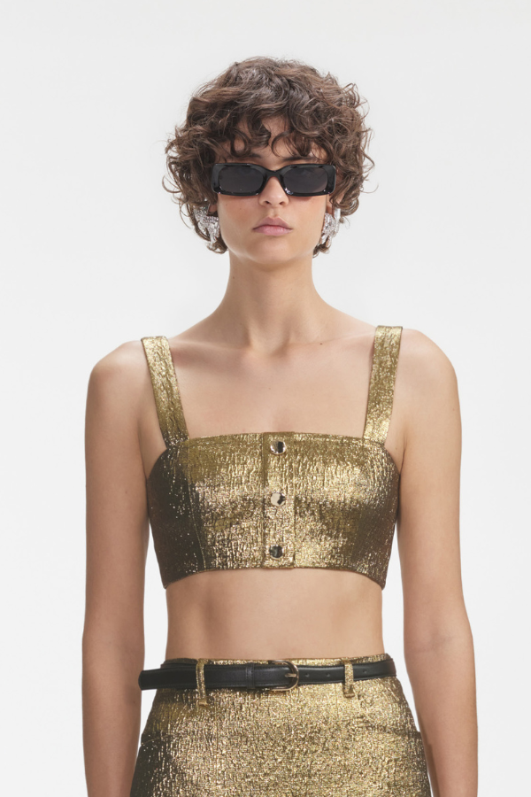 902T GOLD METALLIC JACQUARD CROP TOP