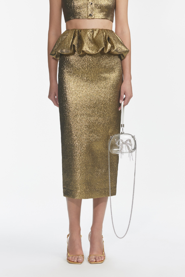 902MSK GOLD METALLIC JACQUARD MIDI SKIRT