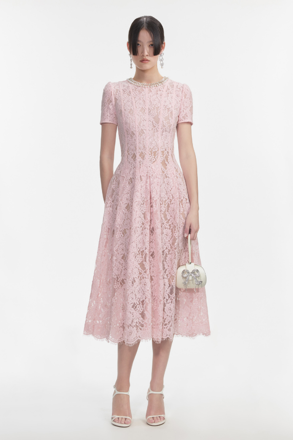 053M PINK LACE EMBELLISHED MIDI DRESS