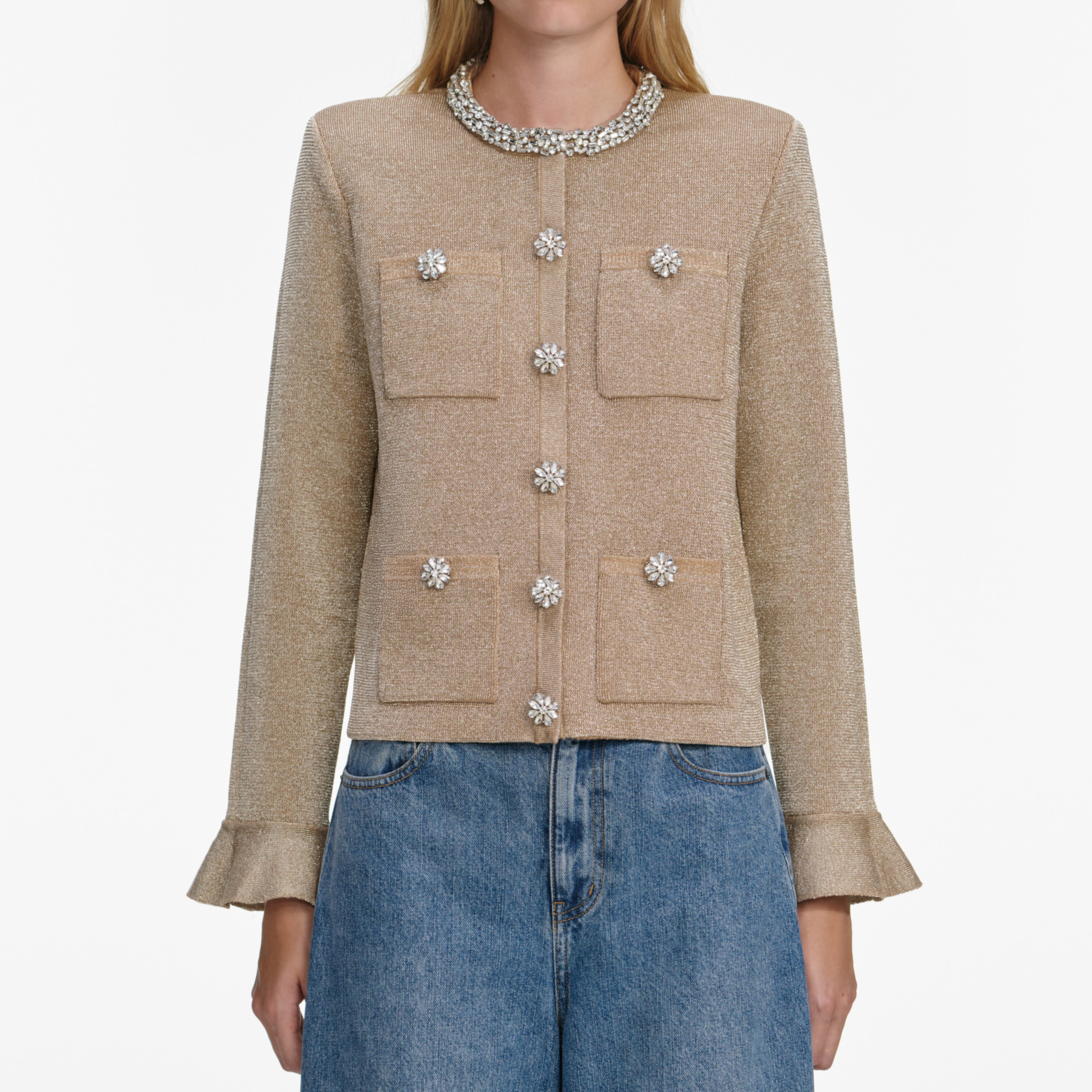 206C GOLD CRYSTAL TRIM CARDIGAN