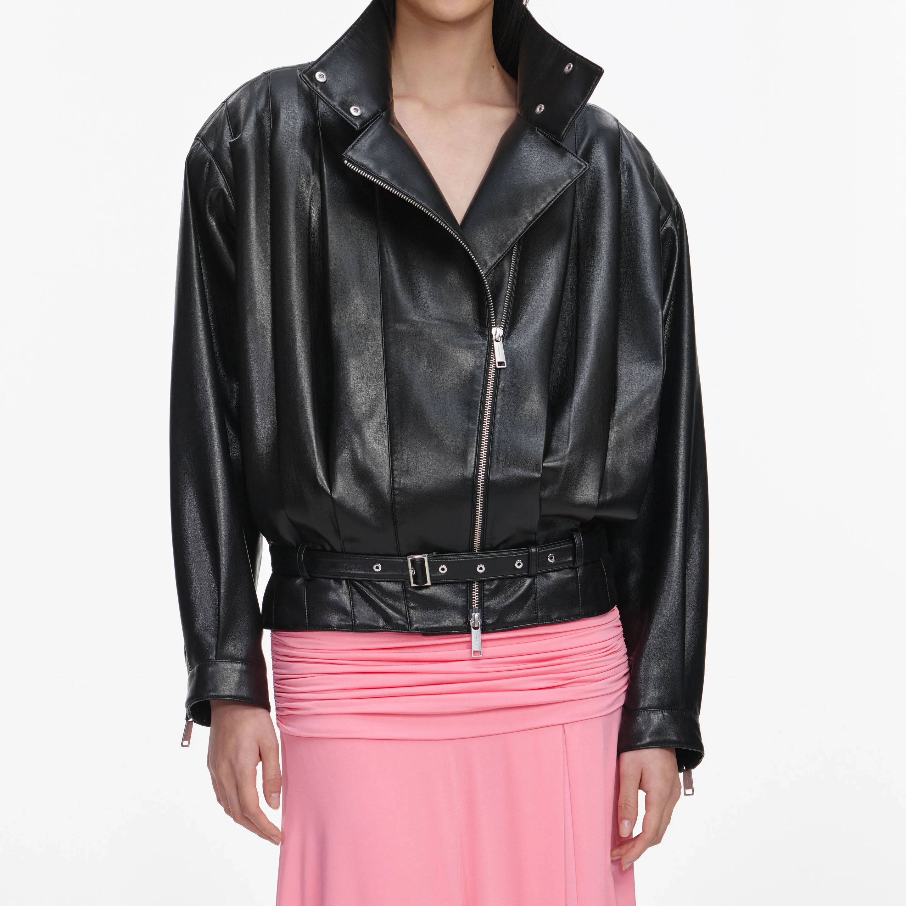 103J BLACK FAUX LEATHER BIKER JACKET