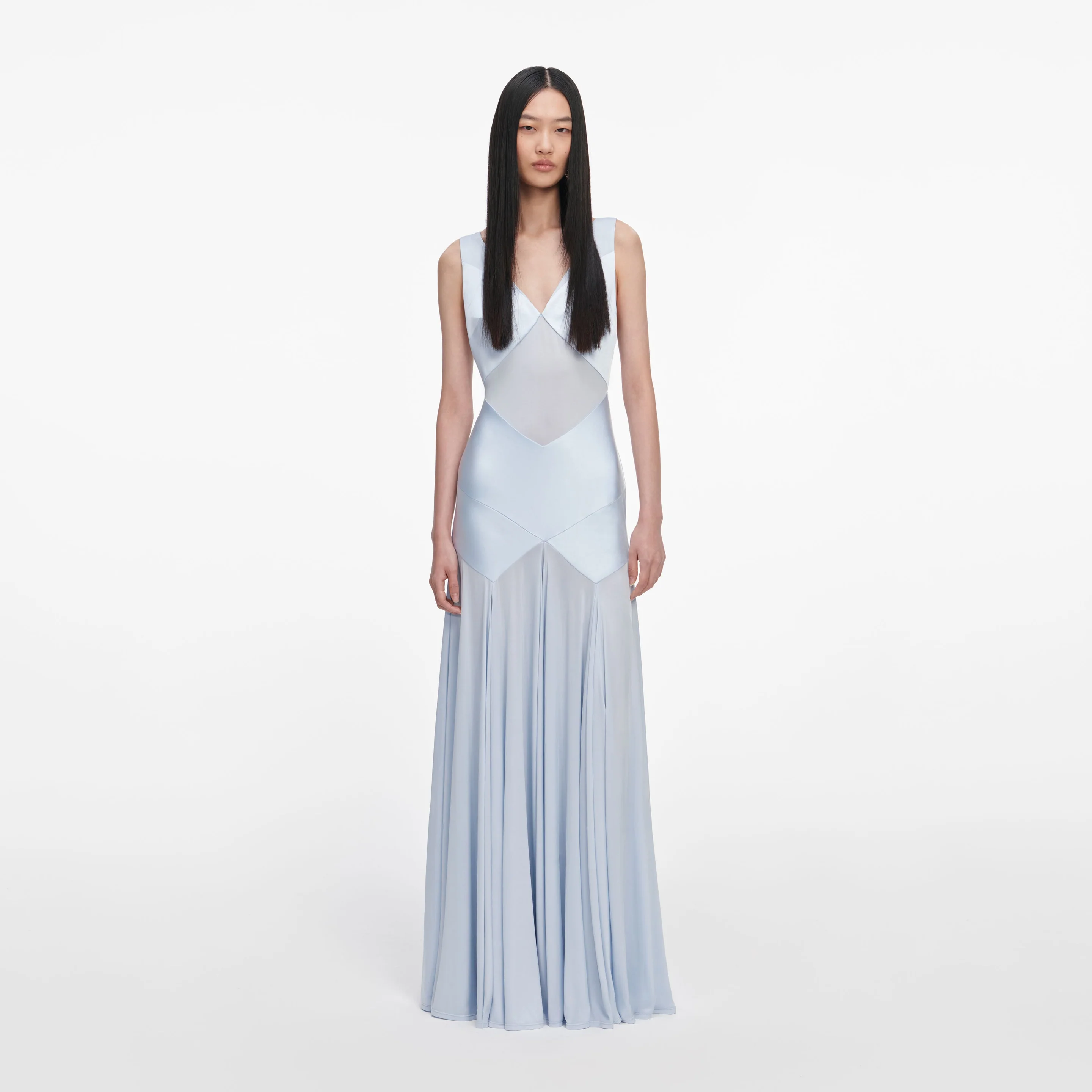 250X BLUE SATIN JERSEY MAXI DRESS