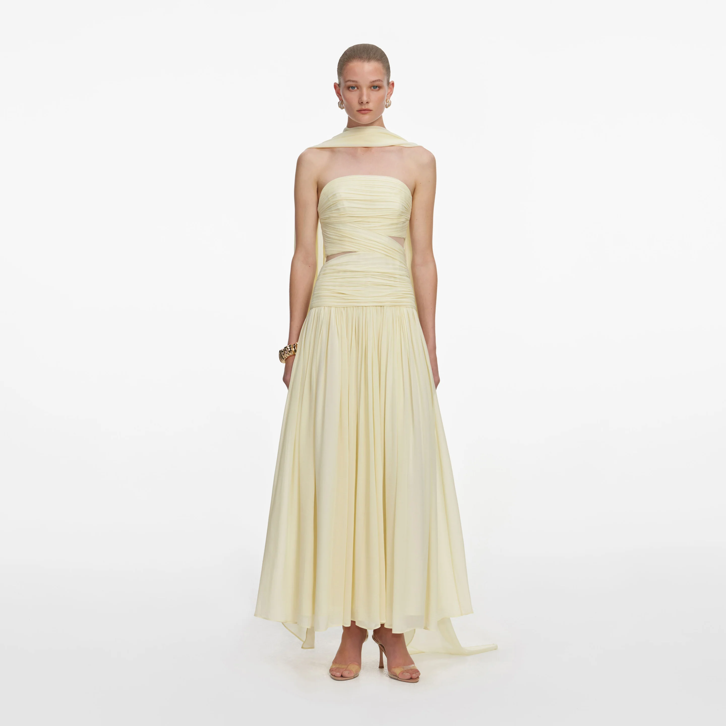 265X YELLOW GEORGETTE SCARF MIDI DRESS