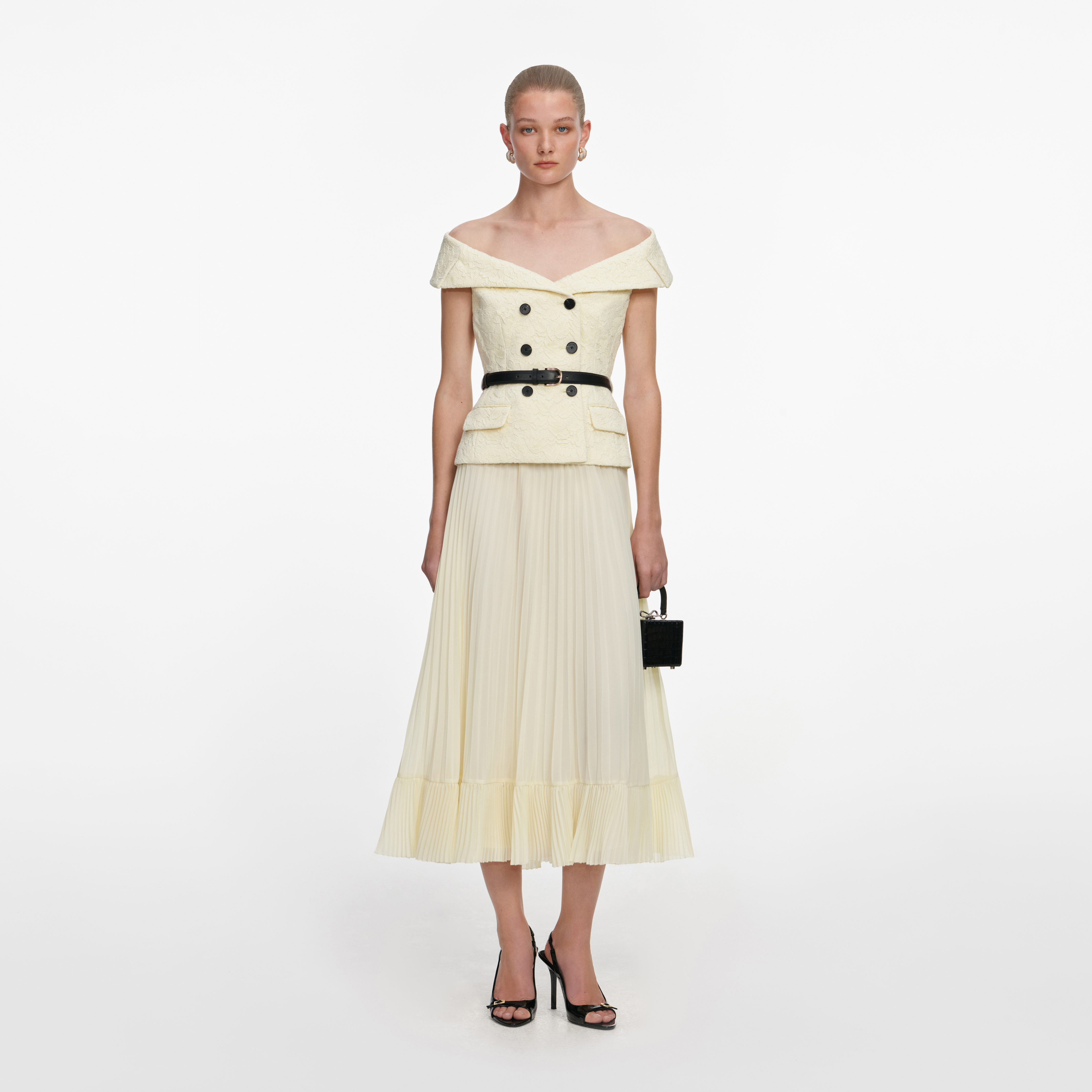 093MA YELLOW LACE CHIFFON MIDI DRESS