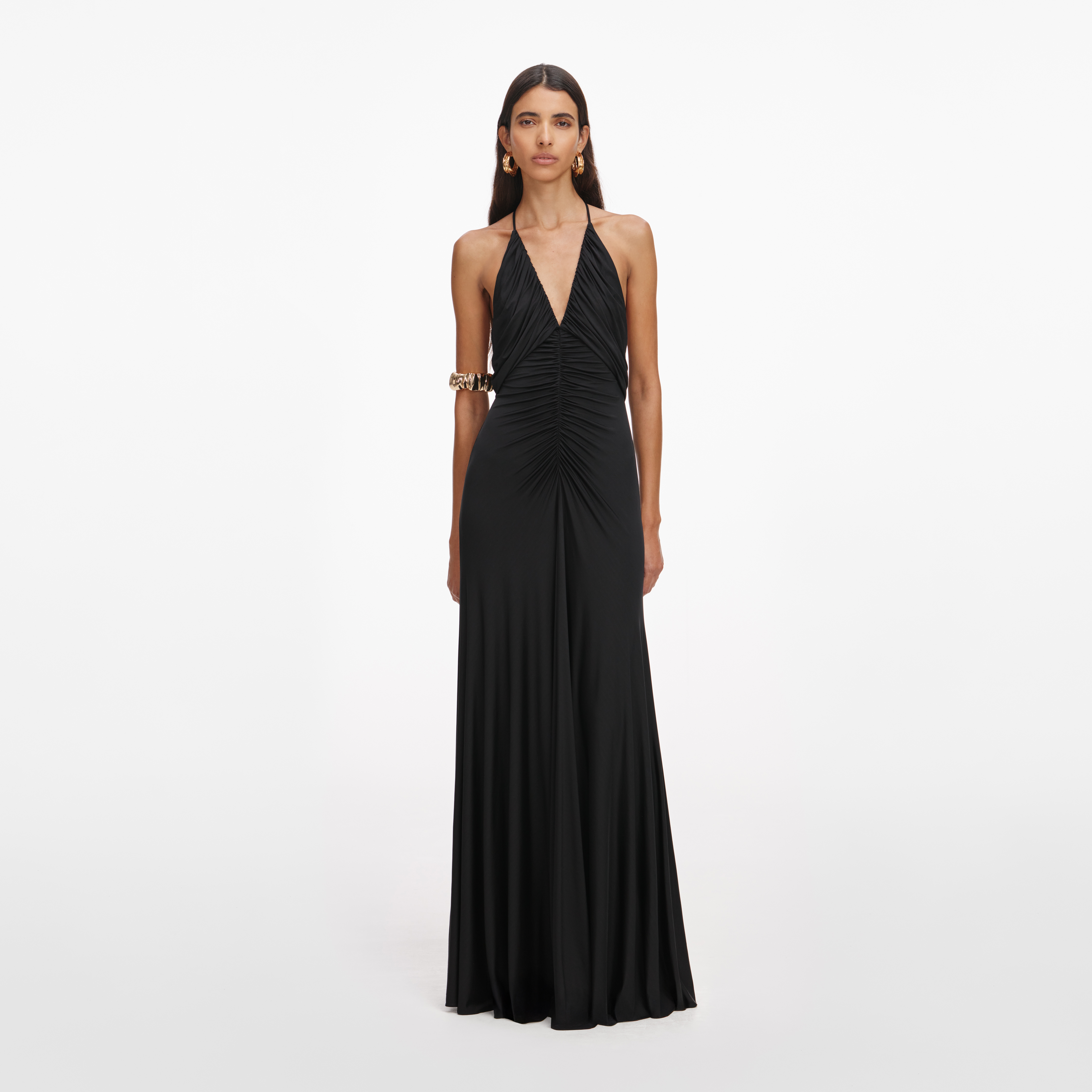 161X BLACK JERSEY GATHERED MAXI DRESS