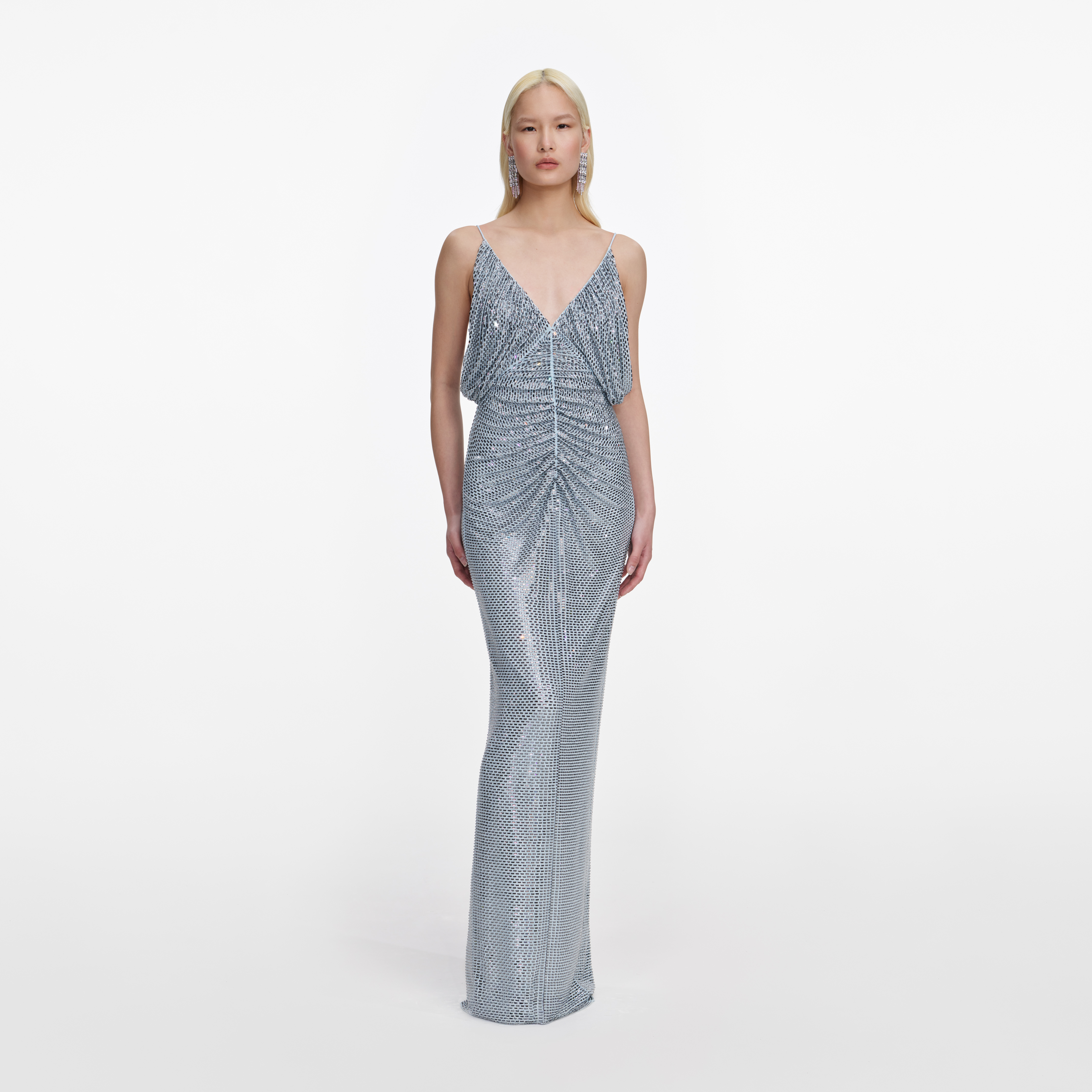 161XA BLUE RHINESTONE MESH MAXI DRESS