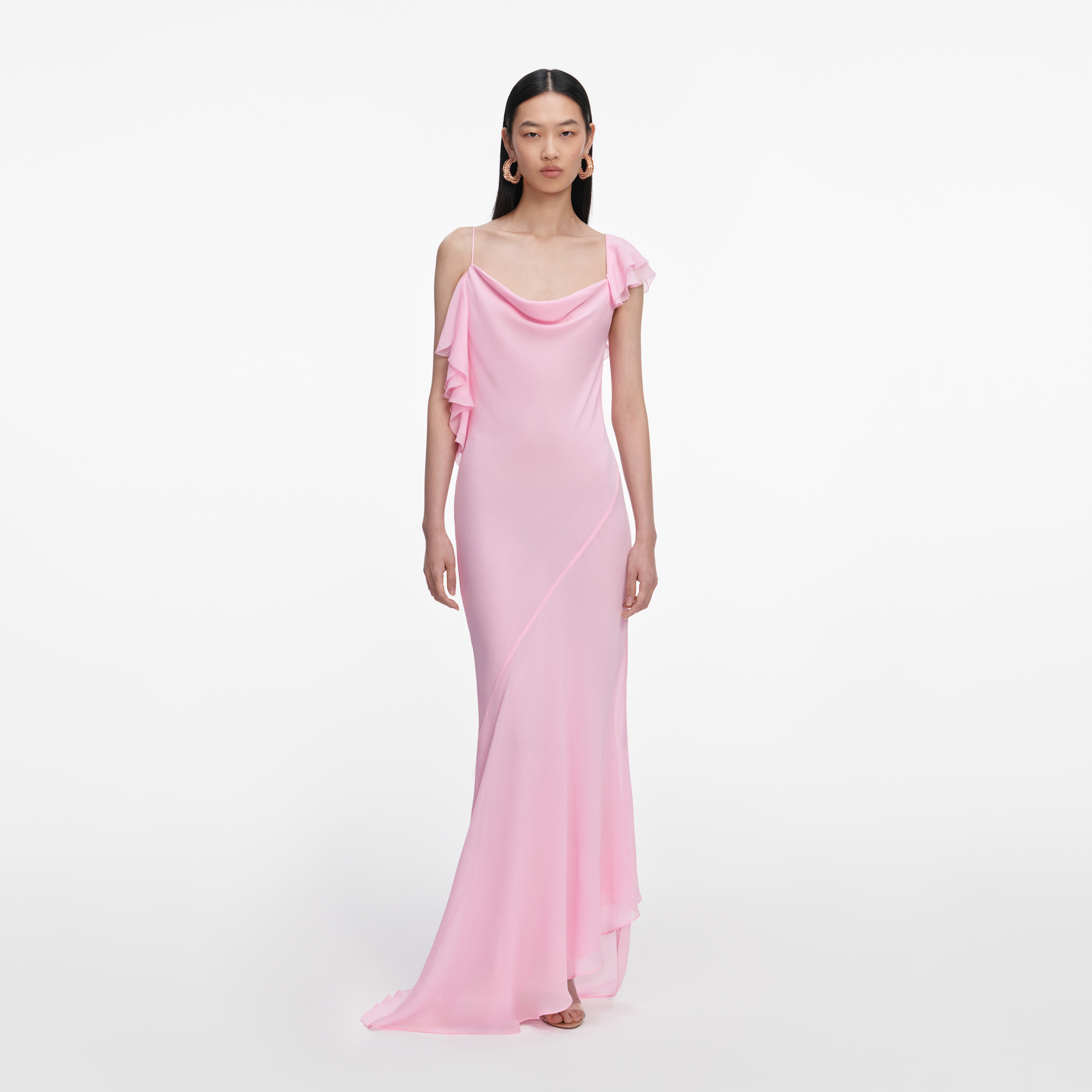 272X PINK GEORGETTE FRILL MAXI DRESS
